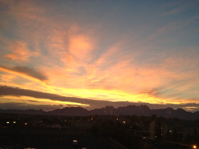I was on the top floor of my hotel in Las Cruces, and set my alarm for 6am both mornings to watch the sun rise over the mountains. 